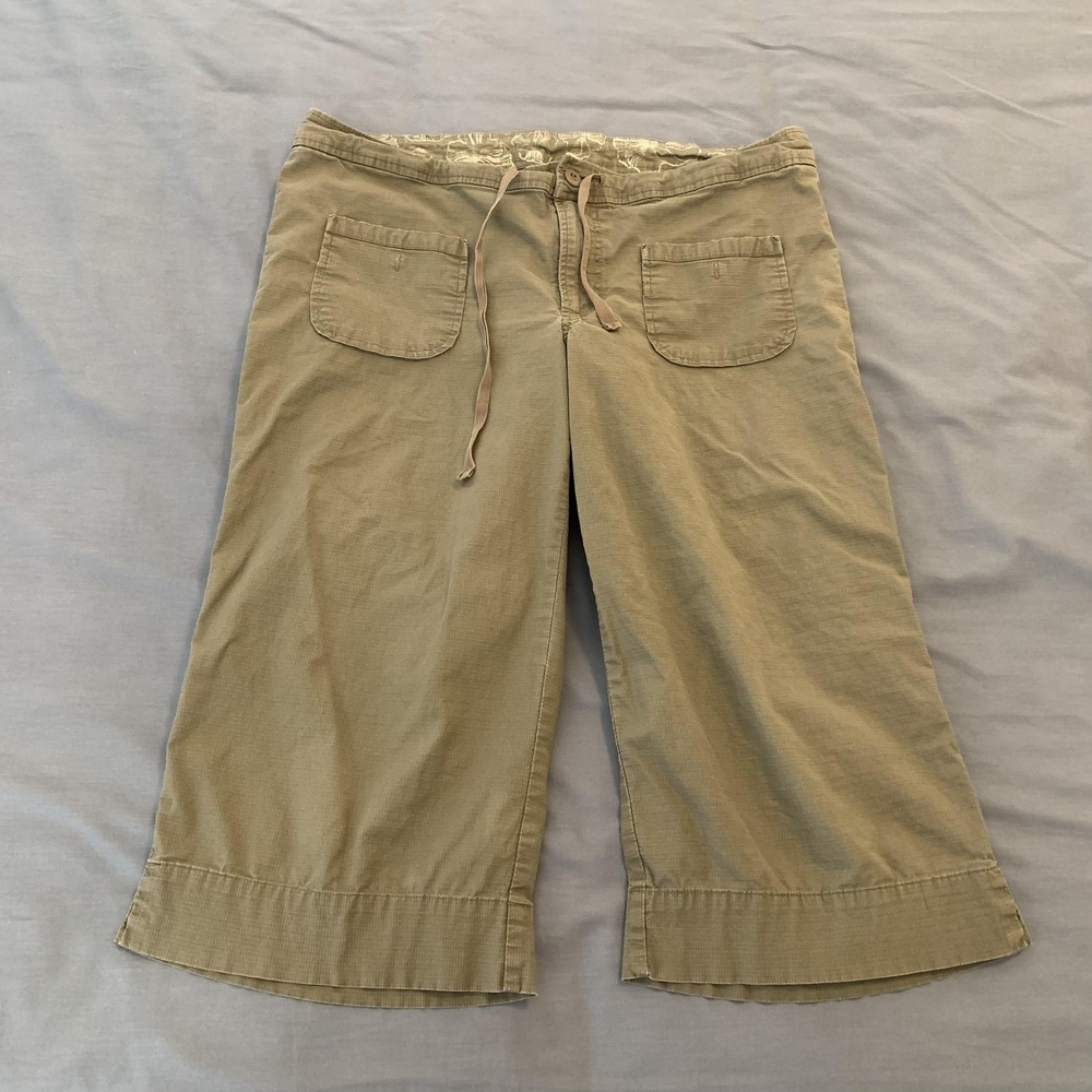 Lucy Capri Pants Womens Medium Green Twill Drawstring Lightweight Stretch Travel